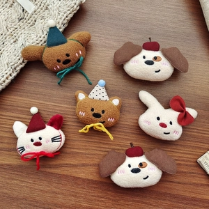 Süße Koreanische Plüsch Cartoon Tierkopf DIY Zubehör Bär Hund Hase Stickerei Brosche Haarklammer Bekleidungsdekoration Patches