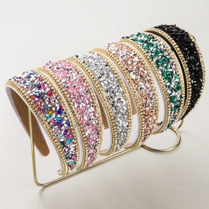 Serre-Tête Large en Strass Baroque pour Femmes Élégant Scintillant Cristal Artificiel Rembourré Accessoires de Cheveux Rétro de Luxe