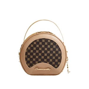 Mini sac rond kaki rétro avec panneau à imprimé floral et logo Sunnycity doré