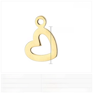 Detail shot of 11x10mm hollow heart stainless steel pendant with dimensions and weight