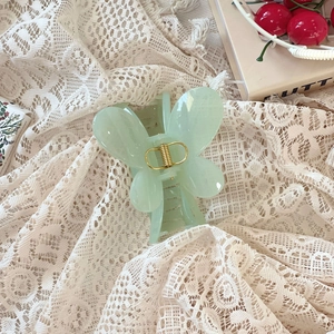 Pince à cheveux papillon vert menthe avec ressort doré sur dentelle élégante