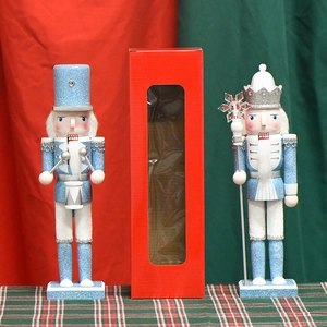 30cm blue glitter nutcracker king and drummer figures with festive gift box packaging