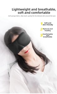 Close-up of lightweight 3D contoured sleep mask with breathable sponge and elastic strap