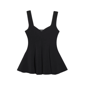 Top peplum nero senza maniche da donna con scollo a V profondo e orlo elasticizzato