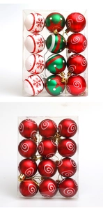 Detailed view of 12-piece Christmas ball set with glitter snowflakes and spiral patterns