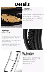 Detail view of woven leather layers, golden feather charm and stainless steel clasp
