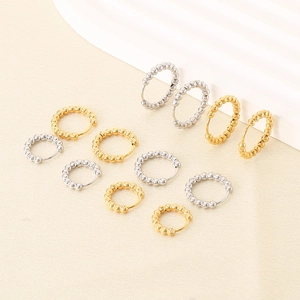 Classic stainless steel beaded hoop earrings in gold and silver finishes for unisex wear