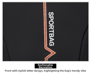 Close-up of durable black nylon fabric with SPORTBAG lettering and orange accent lines