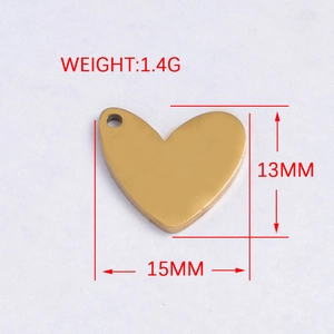 Polished heart pendant dimensions 15mm by 13mm and 1.4g weight specifications