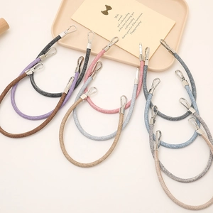 Wristlet Keychain Denim Fabric PU Leather Dual Hooks Hand Strap Lanyard Bag Accessory Fashion For Women
