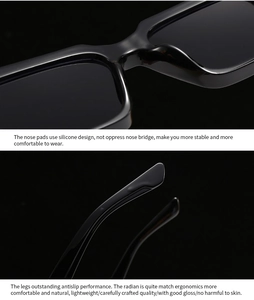 Detail view of anti-slip temples and ergonomic silicone nose pads on black square sunglasses