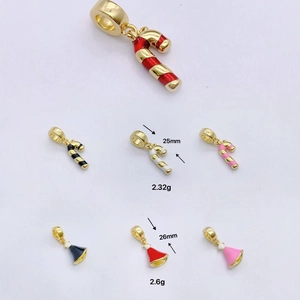 Christmas charms 18k gold plated enamel candy cane and santa hat for DIY bracelets