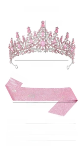 Pink rhinestone tiara and Birthday Princess sash set for girls party celebrations