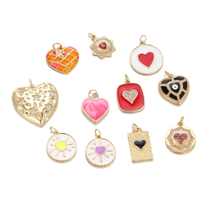 Heart Pendant Necklace 18K Gold Plated Copper Colorful Enamel Cubic Zirconia Star Sun Motif For Women Valentine Gift