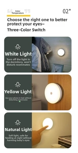 Detail view of the three color temperature settings for the portable LED night light