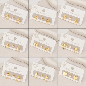 Minimalist Stainless Steel Geometric Stud Earrings For Women Gold Silver Black Heart Star Triangle Round Rhinestone Jewelry
