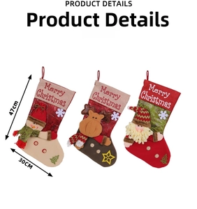 Three-piece set of large Christmas stockings with 3D Santa, Snowman, and Reindeer motifs