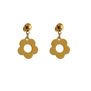 Elegant gold flower drop earrings with hollow five-petal design and polished finish