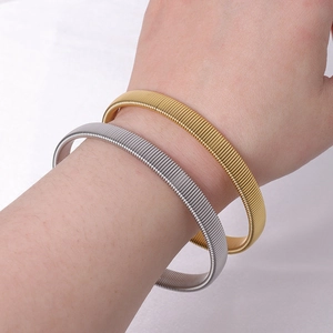 Minimalist flexible stainless steel wire cuff bracelets in gold and silver finish