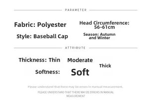 Detailed size guide and material specifications for the plaid baseball cap with head measurements