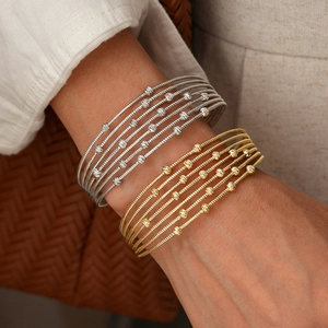 Elegant multi-layer beaded open bangles in gold and silver finish for women fashion