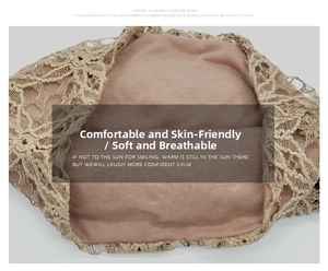 Detailed macro view of beige floral lace pattern with breathable soft knit lining fabric