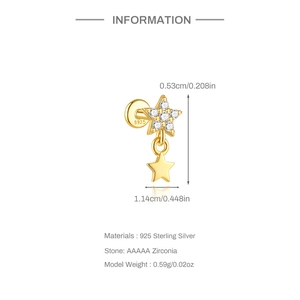 Detailed specs of S925 sterling silver star stud earrings with AAAAA zircon stones