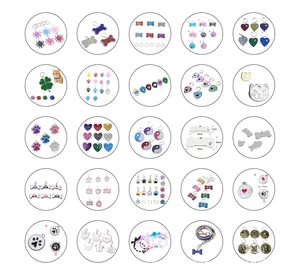 Size guide for bone-shaped and round bronze pet ID tags with heart and paw motifs