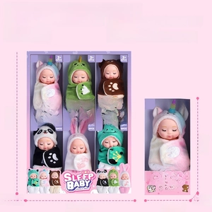 6PCS 11cm animal series sleep doll set in crystal soft costumes with PVC body and specs