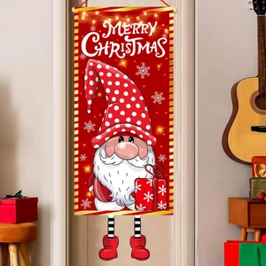 Christmas Hanging Banner Polyester Gnome Polka Dot Hat Merry Christmas Door Flag Festive Wall Decor