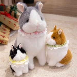 Three sizes of plush rabbit dolls with lace collars and soft faux fur for keychains