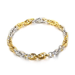 Two-tone woven chain bracelet in gold and silver polished titanium steel with lobster clasp