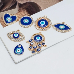 Evil Eye Hamsa Hand Jewelry Pendants Copper Alloy Rhinestone Enamel Charms DIY Necklace Bracelet Jewelry Making Accessories