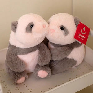 Adorable plush panda bear couple in soft grey and white with cute kissing pose