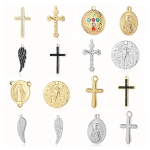 Vintage Religious Cross And Angel Wing Pendants Gold Plated Stainless Steel DIY Jewelry Making Charms For Necklace Bracelet