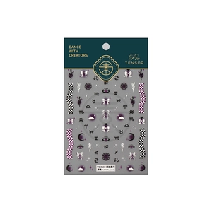 Gothic style nail stickers with purple butterflies, moon phases and checkered patterns