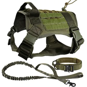 Set imbracatura e collare tattico per cani verde oliva in nylon con fibbia in metallo