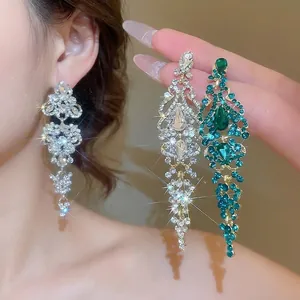 Elegant long fringe waterdrop earrings with silver and gold zircon tassel dangling style