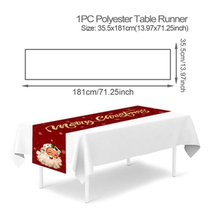 Polyester Santa Claus table runner detail showing 35.5x181cm size specifications