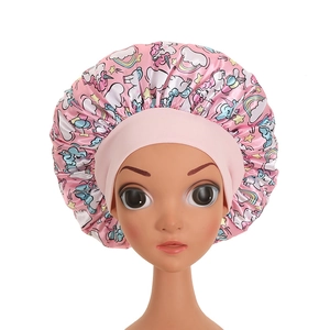 Kids Satin Sleep Bonnet Unicorn Print Nightcap With Wide Elastic Band For Hair Care Cute Soft Breathable