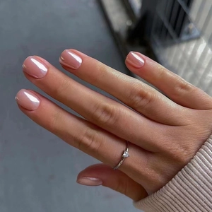 Artificial Pearl Luster Press On Nails Pink Short Square Round Full Cover Artificial Fake Fingernails Manicure For Women
