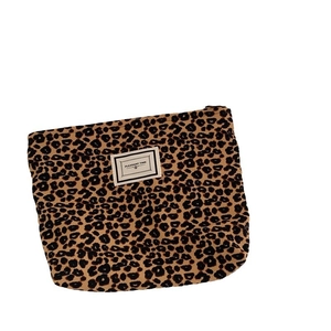 Chic leopard print canvas makeup bag with Pleasant Time label for daily organization