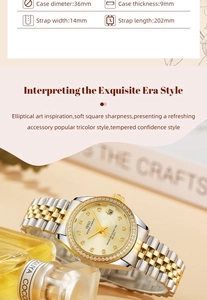 Classic silver and gold bicolor quartz watch with diamond bezel and date display detail