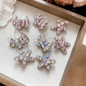 Rhinestone Star Puppy Bow Hair Clips Alloy Shiny Duckbill Side Fringe Clips Sweet Fashion Accessories For Women