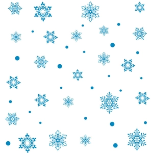 Detailed pattern of blue snowflakes and dots on a clean white background for winter decor