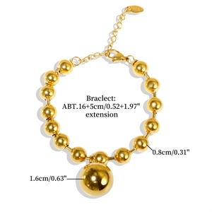 18K gold plated stainless steel bracelet with hollow ball charms and size dimensions