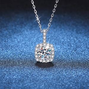 S925 Sterling Silver Moissanite Pendant Necklace Square Halo Round Cut High Carbon Stone D Color Jewelry For Women Gift