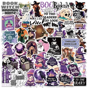 Gothic bookish witch sticker set featuring magic motifs and dark academia style aesthetics