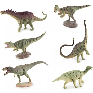 Detailed 6-piece mini Jurassic dinosaur model set including T-Rex and Brachiosaurus