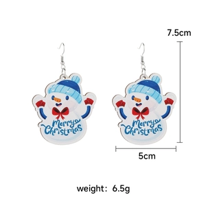 Detailed size view of acrylic snowman earrings showing 7.5cm height and 6.5g weight